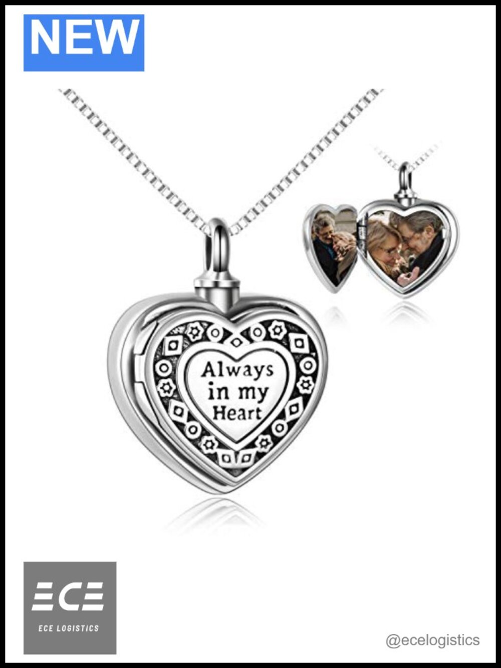 Sterling Silver Heart Urn Necklace for Ashes Picture Locket Memorial Jewelry